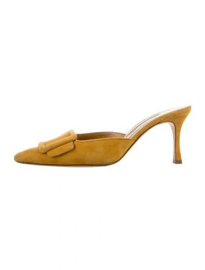 Pre-owned Manolo Blahnik Suede Mules In Yellow