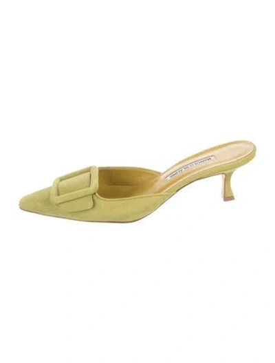 Pre-owned Manolo Blahnik Suede Mules In Yellow