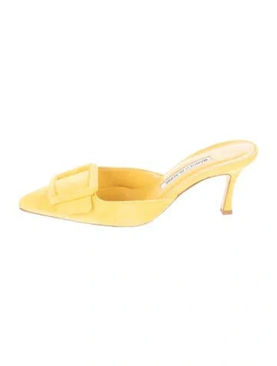 Pre-owned Manolo Blahnik Suede Mules In Yellow