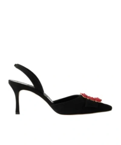 Manolo Blahnik Suede Open-back Pumps In Black