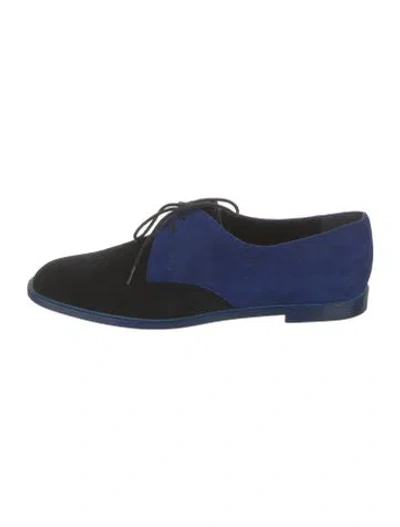 Pre-owned Manolo Blahnik Suede Oxfords In Blue