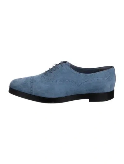 Pre-owned Manolo Blahnik Suede Oxfords In Blue