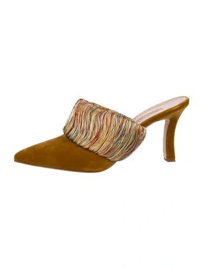 Pre-owned Manolo Blahnik Suede Patterned Mules In Yellow