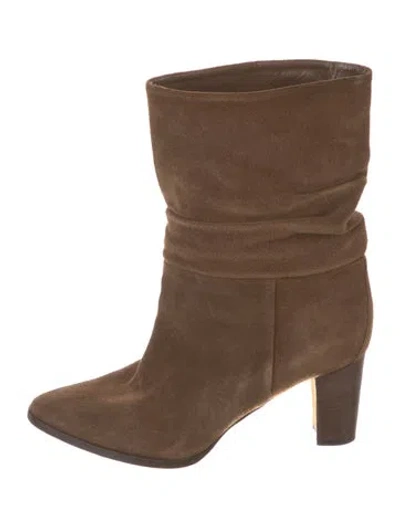 Pre-owned Manolo Blahnik Suede Pleated Accents Boots In Brown