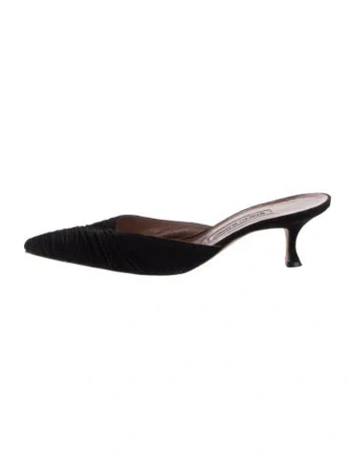 Pre-owned Manolo Blahnik Suede Pleated Accents Mules In Black