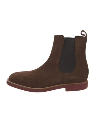 Pre-owned Manolo Blahnik Suede Printed Chelsea Boots In Brown