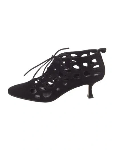 Pre-owned Manolo Blahnik Suede Printed Mules In Black