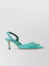 Manolo Blahnik Suede Pumps With Embellished Detail And Kitten Heel In Blue