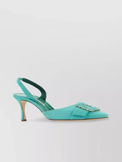 Manolo Blahnik Suede Pumps With Embellished Detail And Kitten Heel