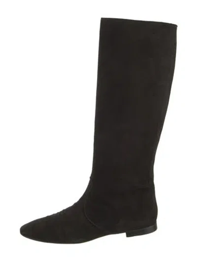 Pre-owned Manolo Blahnik Suede Riding Boots In Black
