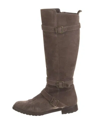 Pre-owned Manolo Blahnik Suede Riding Boots In Gray