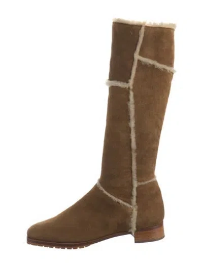 Pre-owned Manolo Blahnik Suede Riding Boots In Neutral
