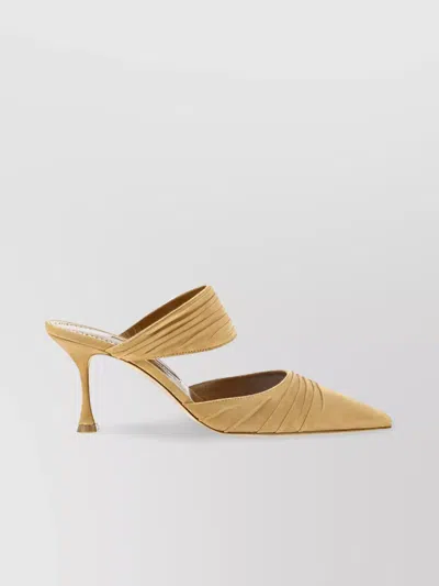 Manolo Blahnik Suede Ruched Slingback Pumps In Gold