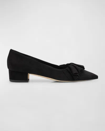 Manolo Blahnik Suede Ruffle Ballerina Pumps In Black