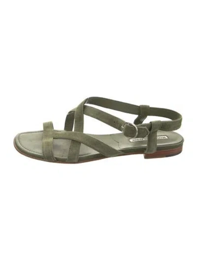 Pre-owned Manolo Blahnik Suede Sandals In Green