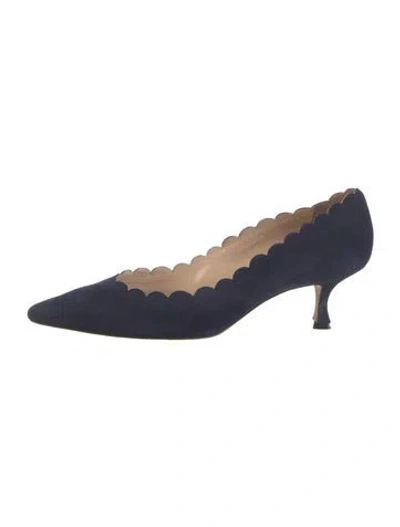 Pre-owned Manolo Blahnik Suede Scalloped Accent Pumps In Blue