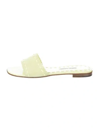 Pre-owned Manolo Blahnik Suede Scalloped Accent Slides In Yellow