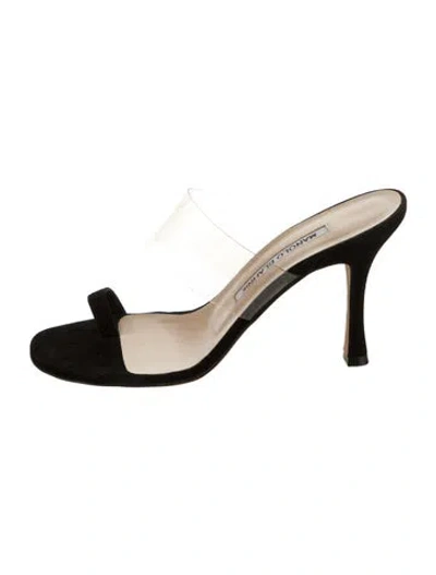 Pre-owned Manolo Blahnik Suede Slides In Black