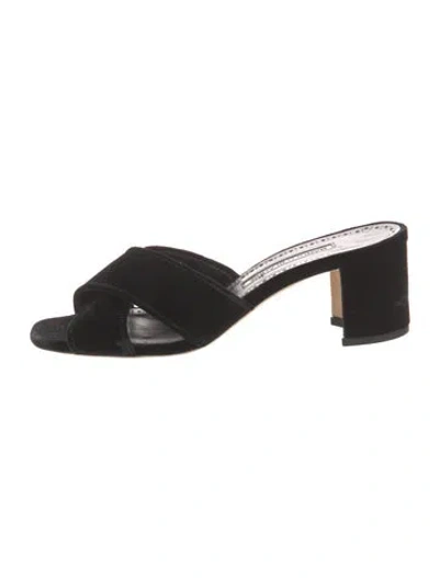 Pre-owned Manolo Blahnik Suede Slides In Black
