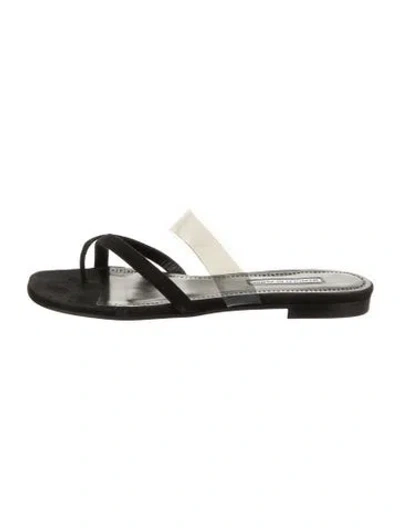 Pre-owned Manolo Blahnik Suede Slides In Black