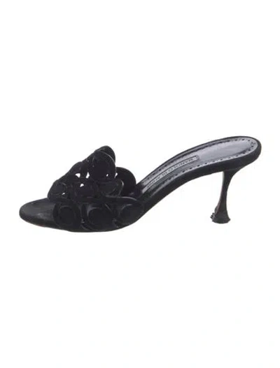 Pre-owned Manolo Blahnik Suede Slides In Black