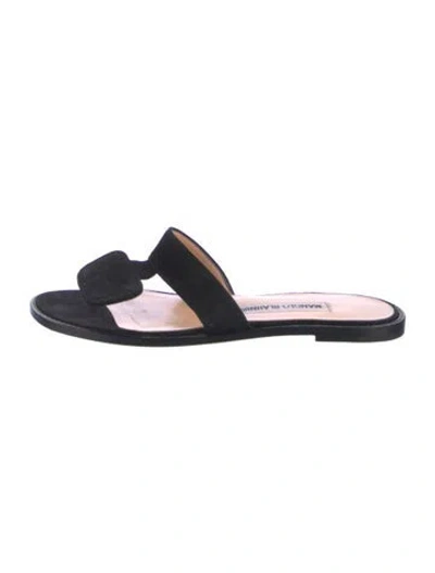 Pre-owned Manolo Blahnik Suede Slides In Black