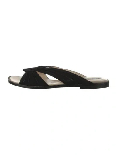 Pre-owned Manolo Blahnik Suede Slides In Black