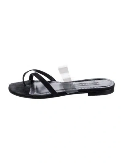 Pre-owned Manolo Blahnik Suede Slides In Black