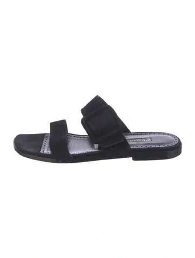 Pre-owned Manolo Blahnik Suede Slides In Black