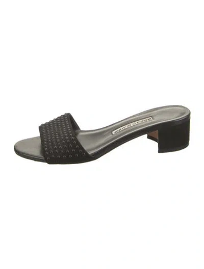Pre-owned Manolo Blahnik Suede Slides In Black