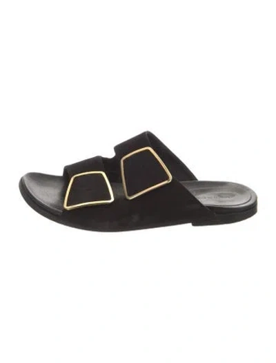 Pre-owned Manolo Blahnik Suede Slides In Black