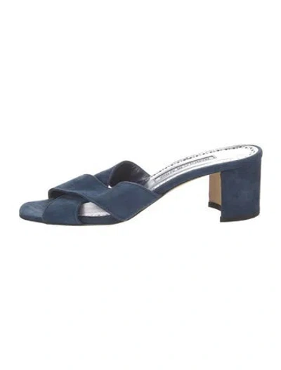 Pre-owned Manolo Blahnik Suede Slides In Blue