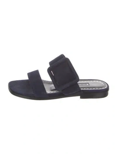 Pre-owned Manolo Blahnik Suede Slides In Blue