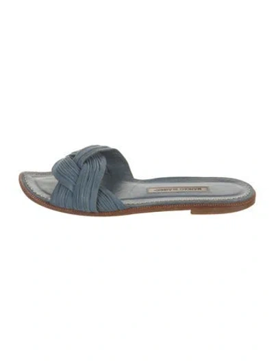Pre-owned Manolo Blahnik Suede Slides In Blue