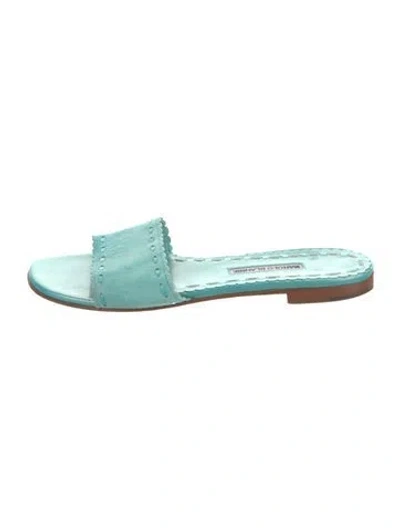 Pre-owned Manolo Blahnik Suede Slides In Blue