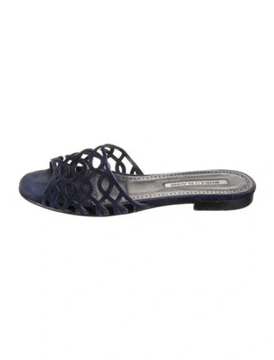 Pre-owned Manolo Blahnik Suede Slides In Blue