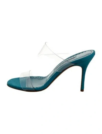 Pre-owned Manolo Blahnik Suede Slides In Blue