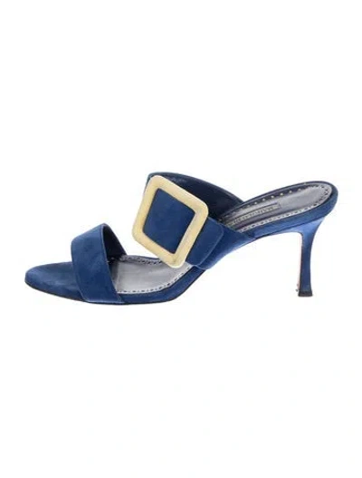 Pre-owned Manolo Blahnik Suede Slides In Blue