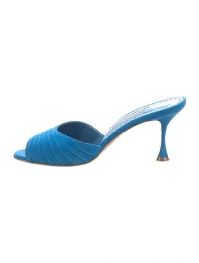Pre-owned Manolo Blahnik Suede Slides In Blue