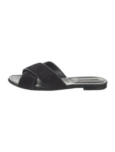 Pre-owned Manolo Blahnik Suede Slides In Blue