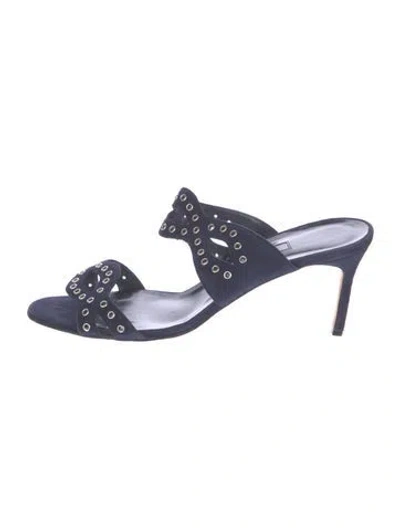 Pre-owned Manolo Blahnik Suede Slides In Blue