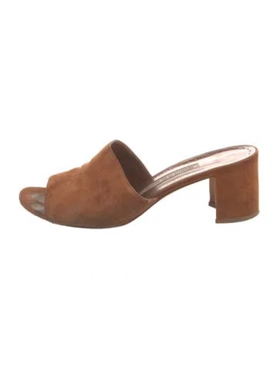 Pre-owned Manolo Blahnik Suede Slides In Brown