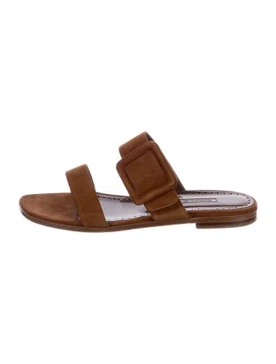 Pre-owned Manolo Blahnik Suede Slides In Brown