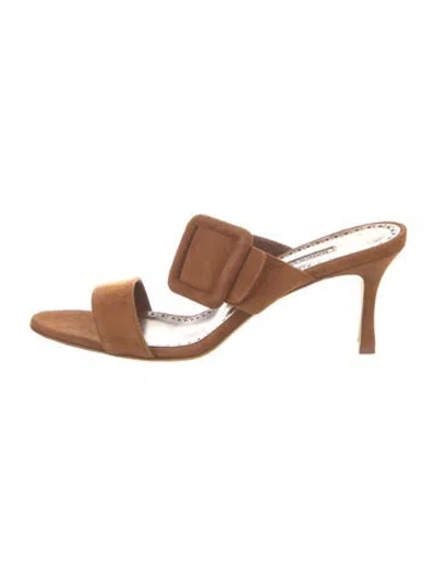 Pre-owned Manolo Blahnik Suede Slides In Brown