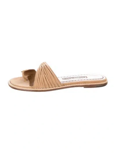 Pre-owned Manolo Blahnik Suede Slides In Brown
