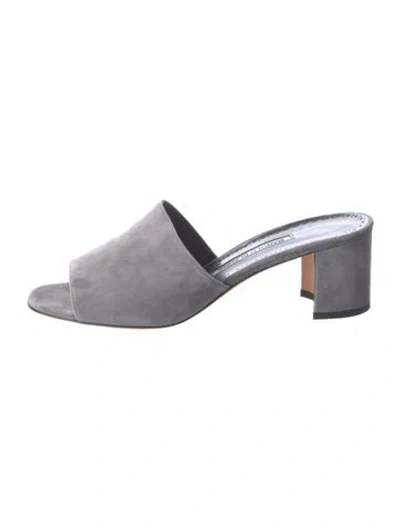 Pre-owned Manolo Blahnik Suede Slides In Gray