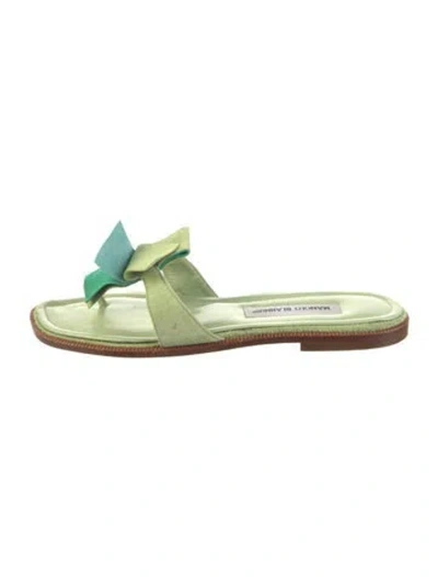 Pre-owned Manolo Blahnik Suede Slides In Green