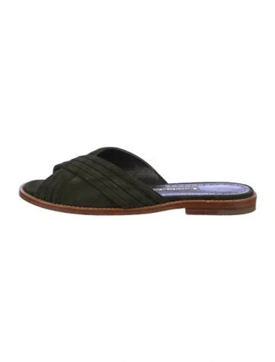 Pre-owned Manolo Blahnik Suede Slides In Green