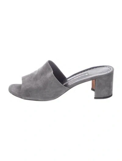 Pre-owned Manolo Blahnik Suede Slides In Grey