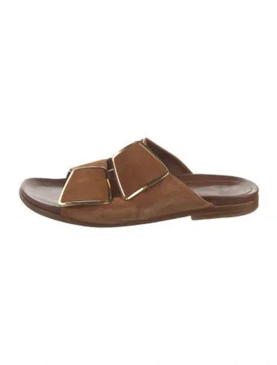 Pre-owned Manolo Blahnik Suede Slides In Neutral